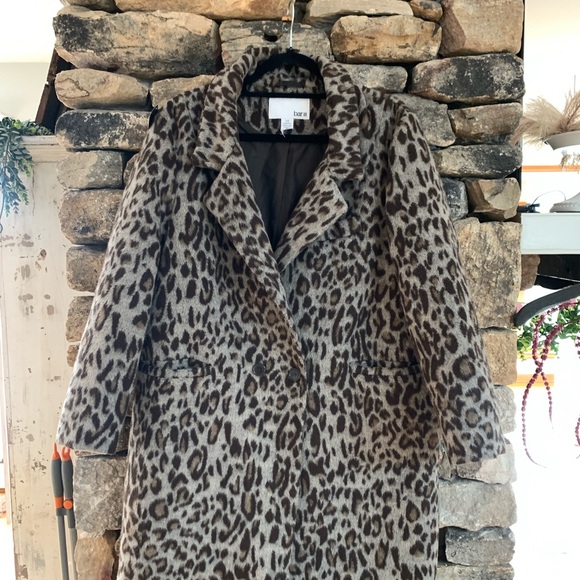 Leopard Print Pea Coat grey animal print Sz XL faux fur - Picture 3 of 5